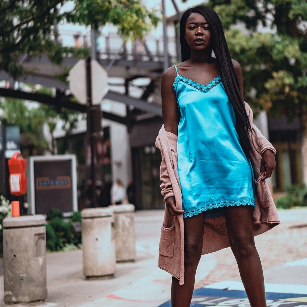 Teal slip dress